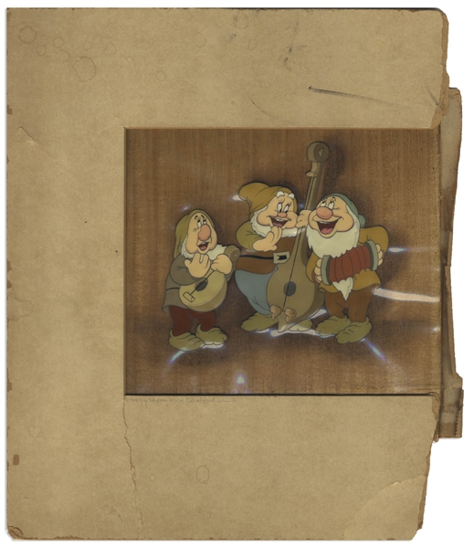 Original ''Snow White and the Seven Dwarfs'' Disney Cel -- Featuring Sneezy, Bashful and Happy Performing ''The Silly Song''